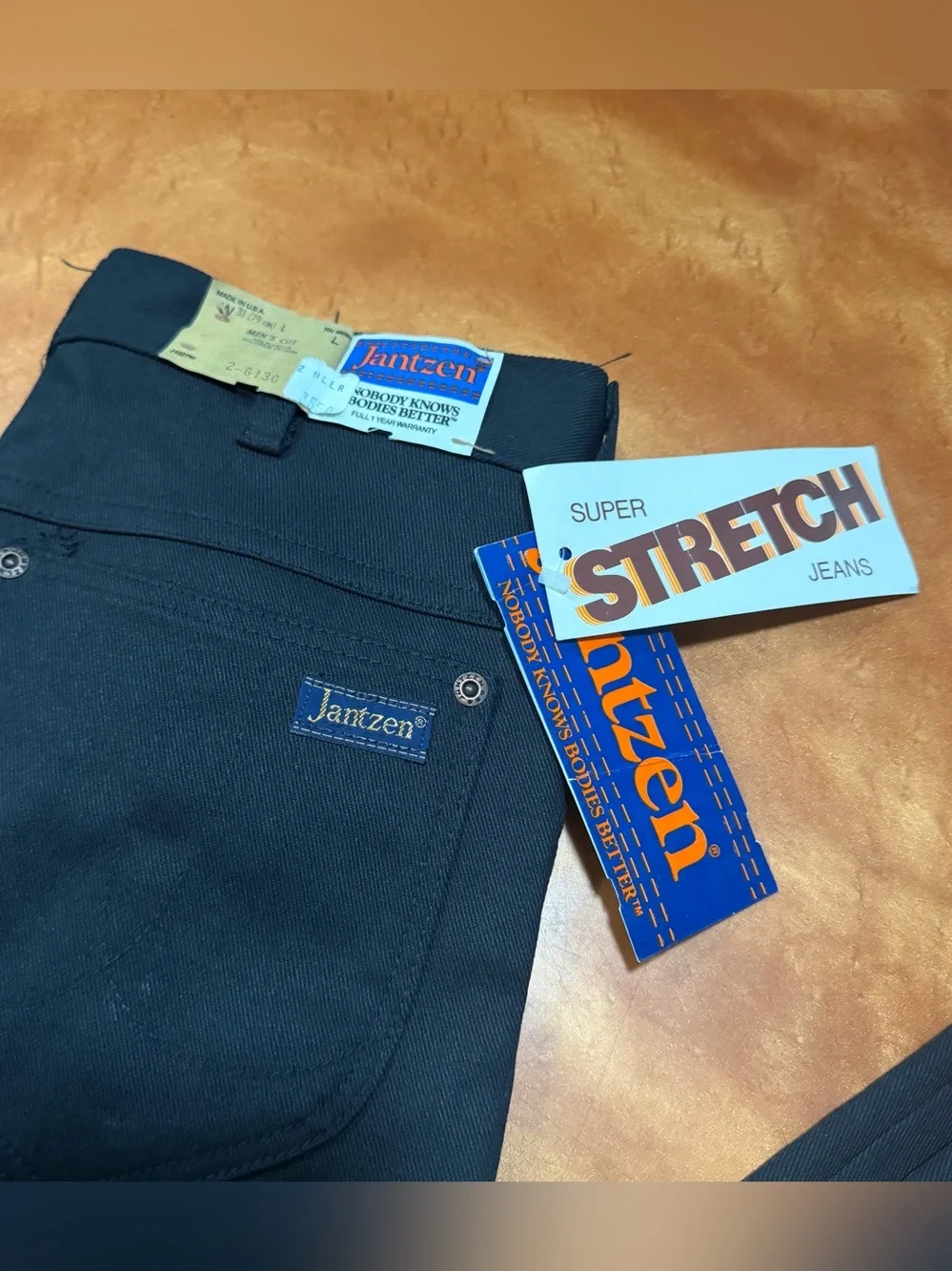VTG Jantzen Super Stretch Jeans Black Straight Leg Deadstock NWT Size 31 USA